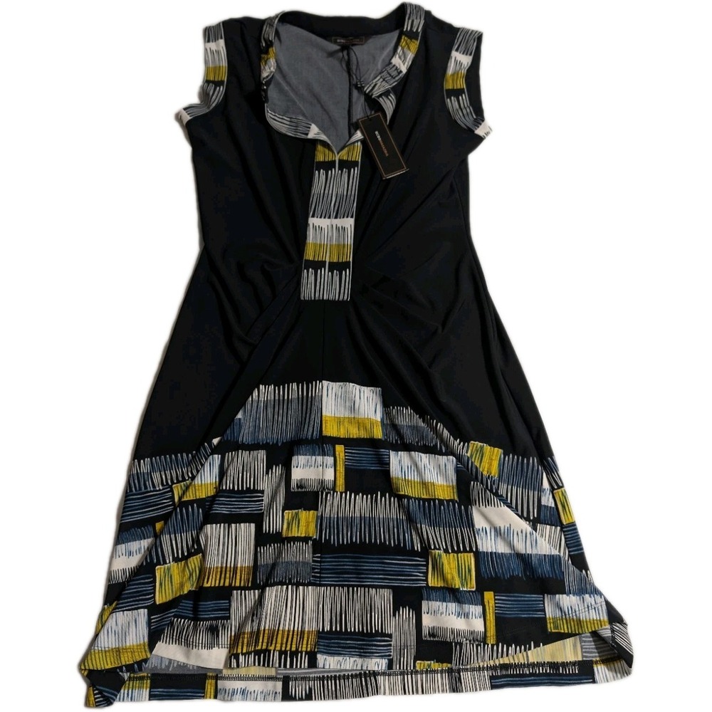 BCBGMAXAZRIA Border Yoke Dress Women's M Black Geometric‎ Sleeveless NWT